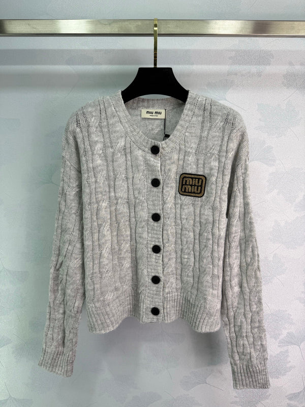 Cable Knit Crew Neck Long Sleeve Cardigan