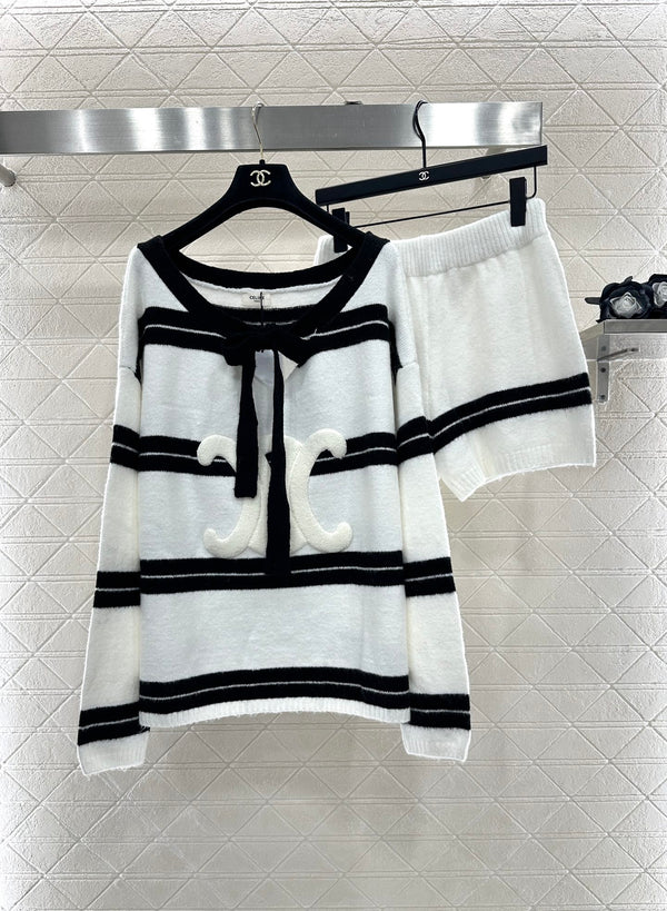 Striped knitted top and shorts set