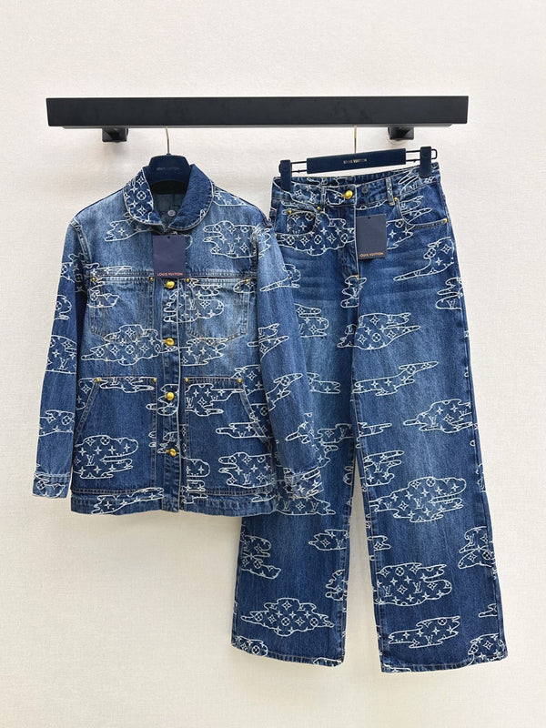 Cloud jacquard denim jacket suit