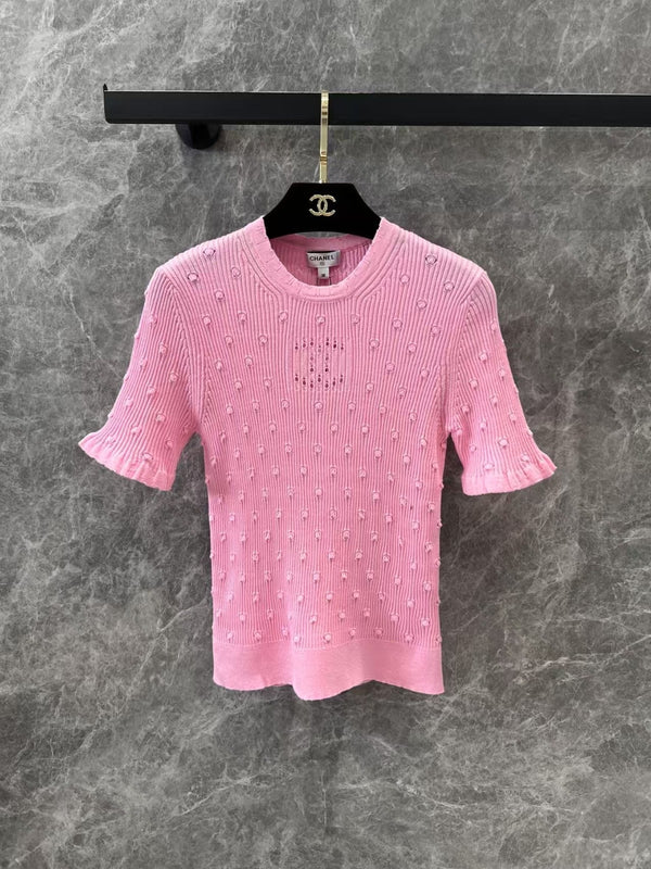 3D Polka Dot Häkelstrick Kurzarm