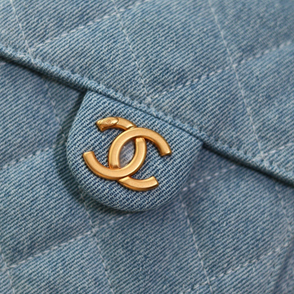 Denim Quilted Bucket Bag with Contrast Chain
