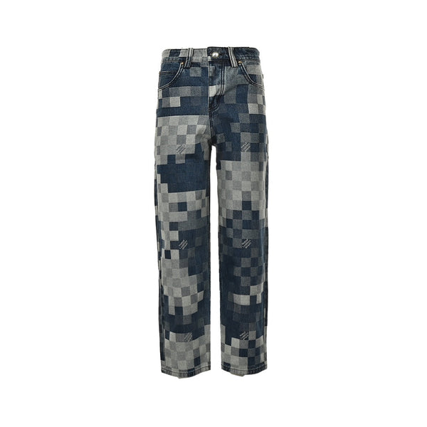 Jeans mit Mosaik-Schachbrettmuster 