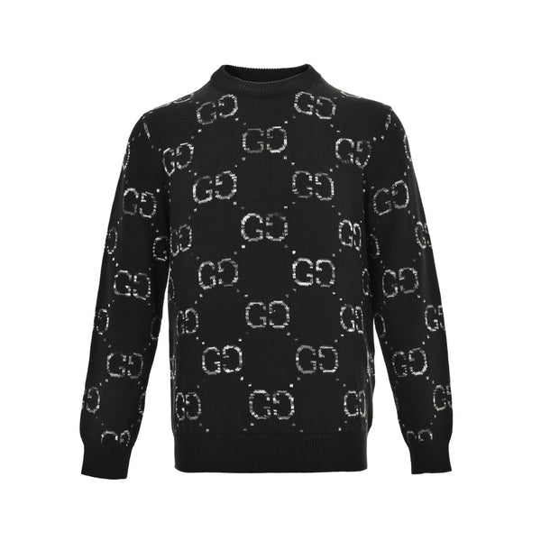 Pull col rond avec logo jacquard dégradé sur toute la surface