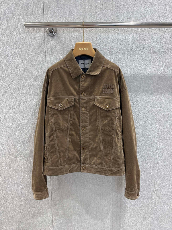 Velvet denim lapel single-breasted jacket