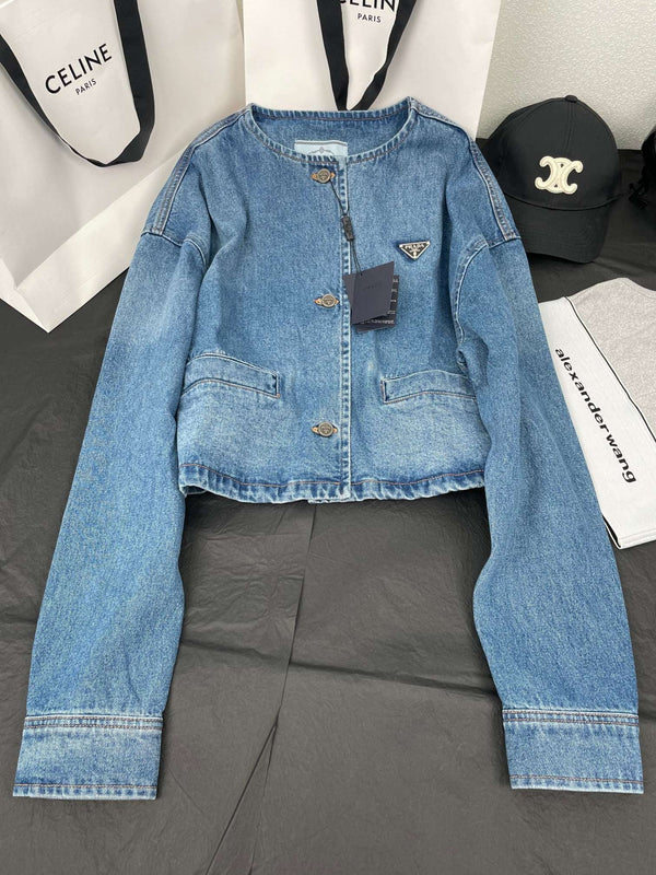 Washed denim belted jacket