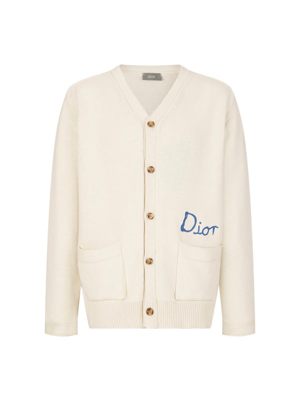 Embroidered cotton-blend button-down cardigan