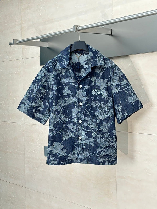 25Ss new denim floral shirt short-sleeved jacket