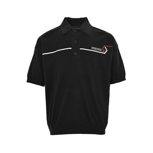 Kurzärmliges Jacquard-Poloshirt mit rotem Pfeilbuchstaben 