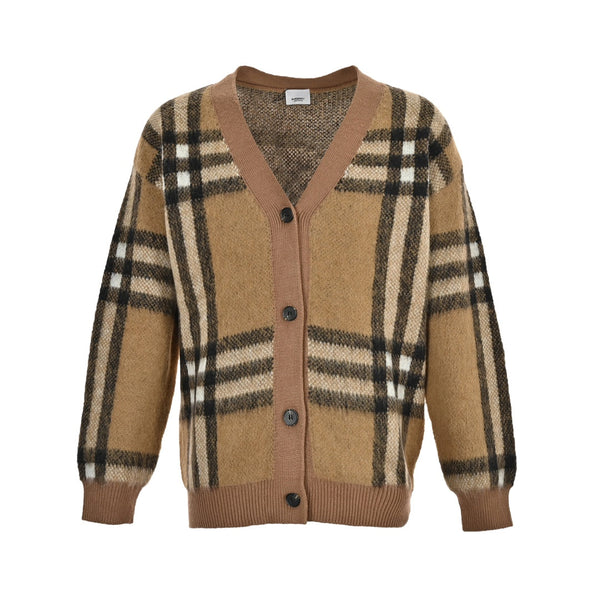 Gestreifter karierter Cardiganrock aus Mohair
