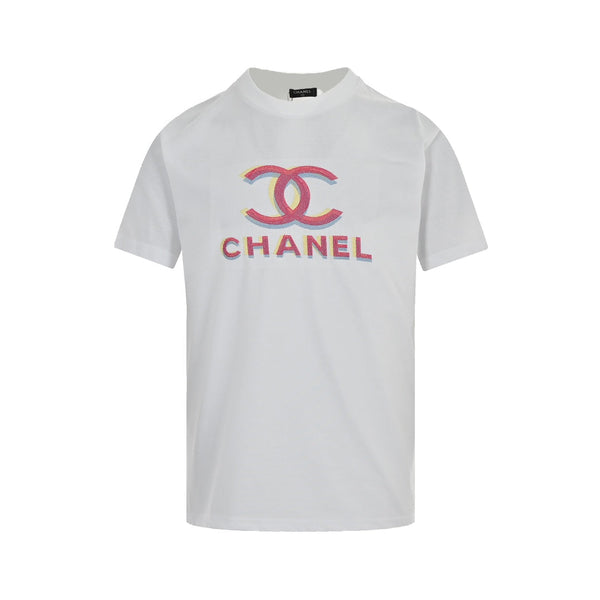 T-shirt à manches courtes brodé avec logo double lettre ombrée 