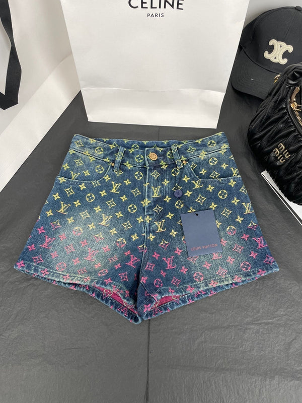 Jacquard-Jeansshorts mit Regenbogen-Farbverlauf